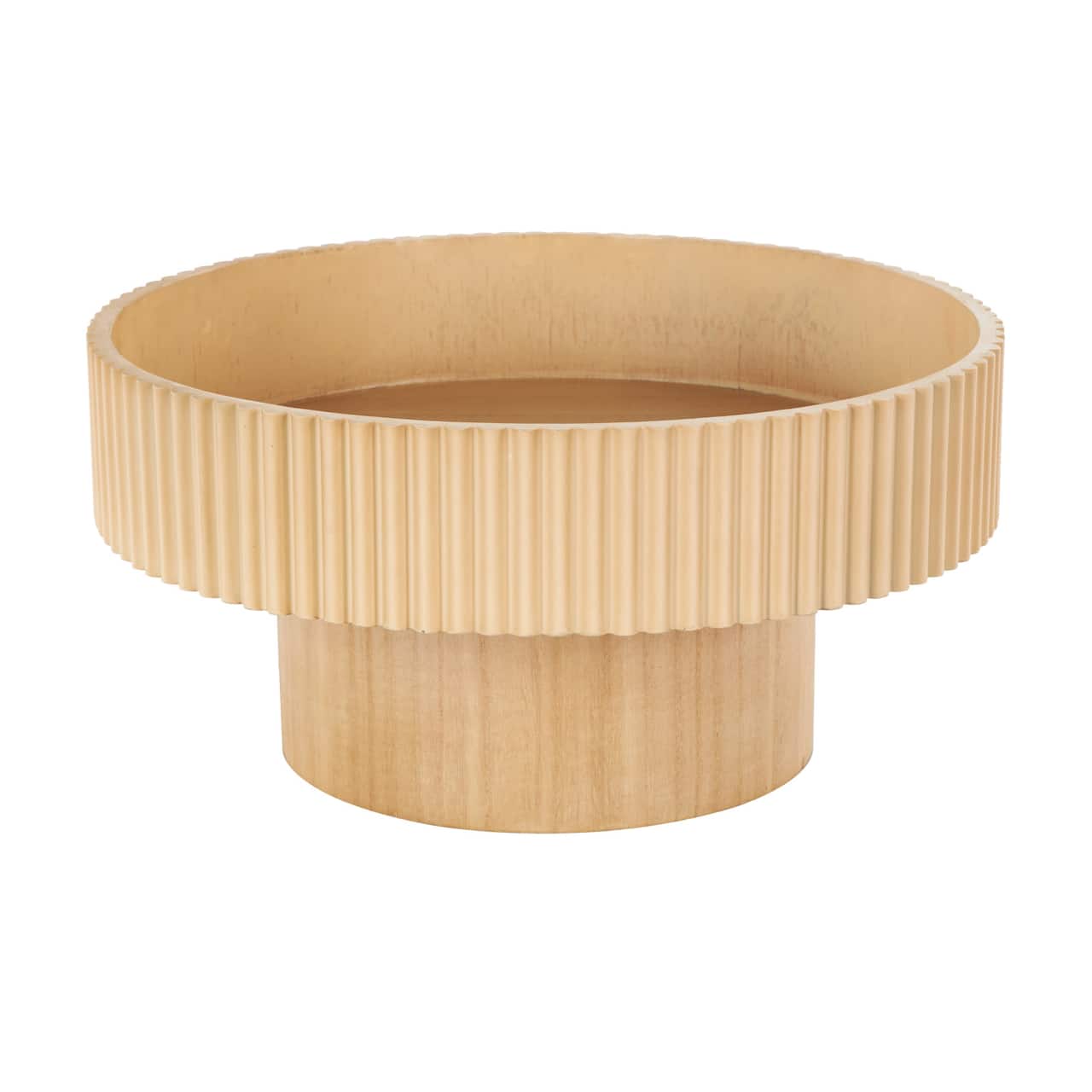 14" Wood Ribbed Decorative Bowl with Elevated Base